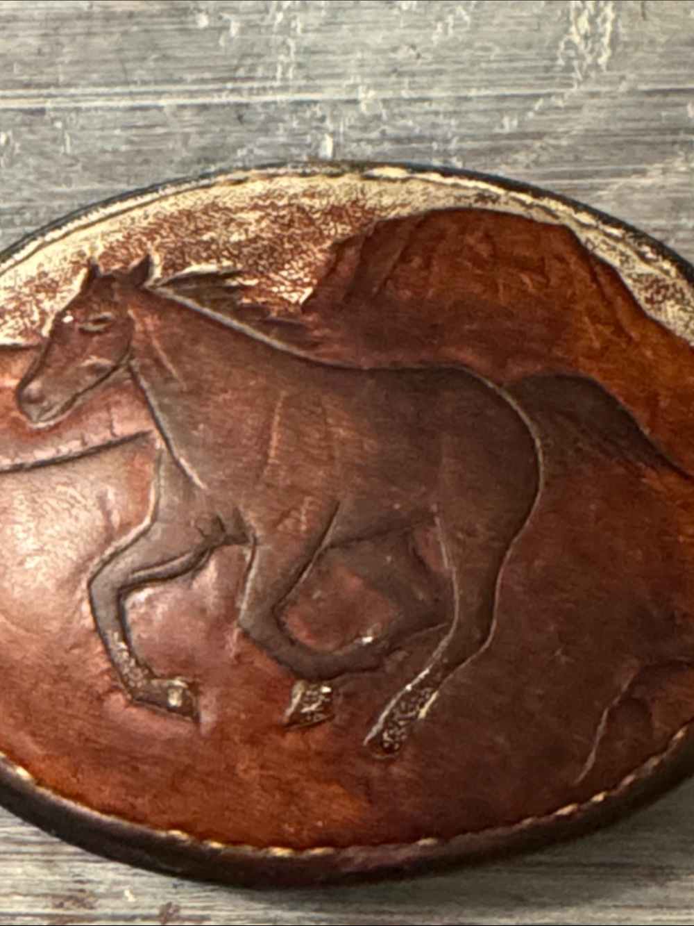 Vintage Handcrafted Leather Horse Belt Buckle - Picture 4 of 5